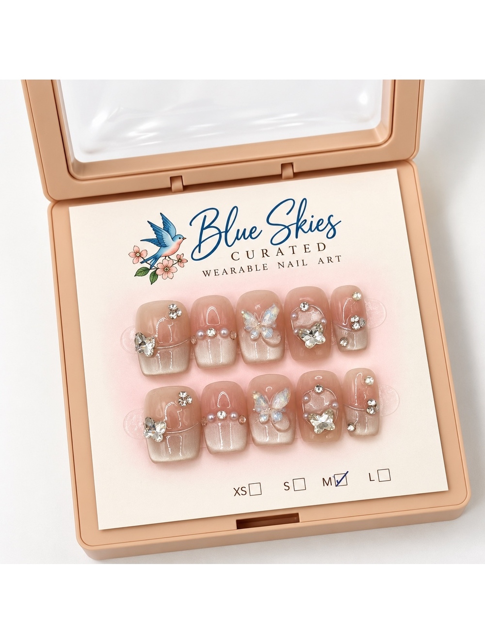 Moonlit Butterfly – Handmade 3d Rhinestone Press-On Nails medium